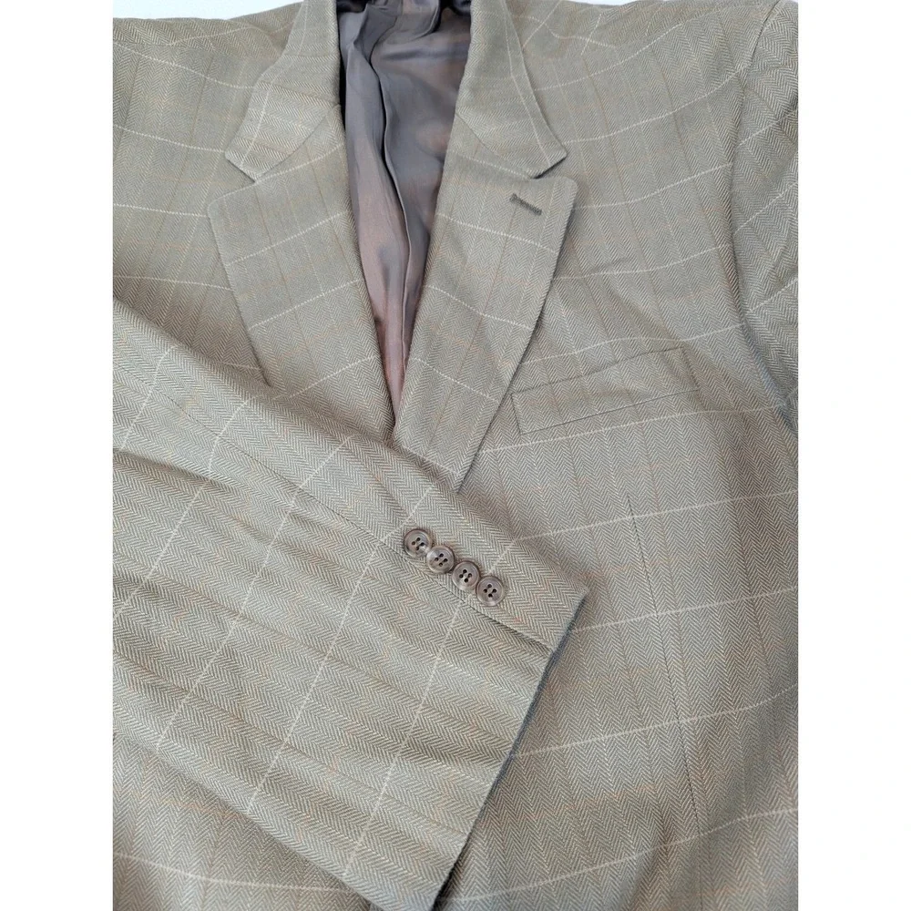 Izod of London Tan 38R Linen Window Pane Plaid Blazer Sport Mens‎ Suit Jacket